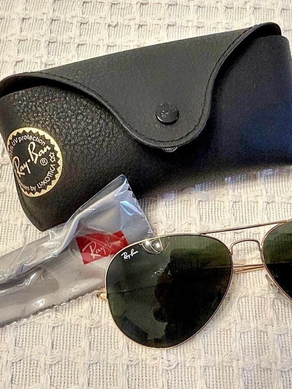 Ray-Ban RB3025 Aviator Sunglasses Gold & Green NWT